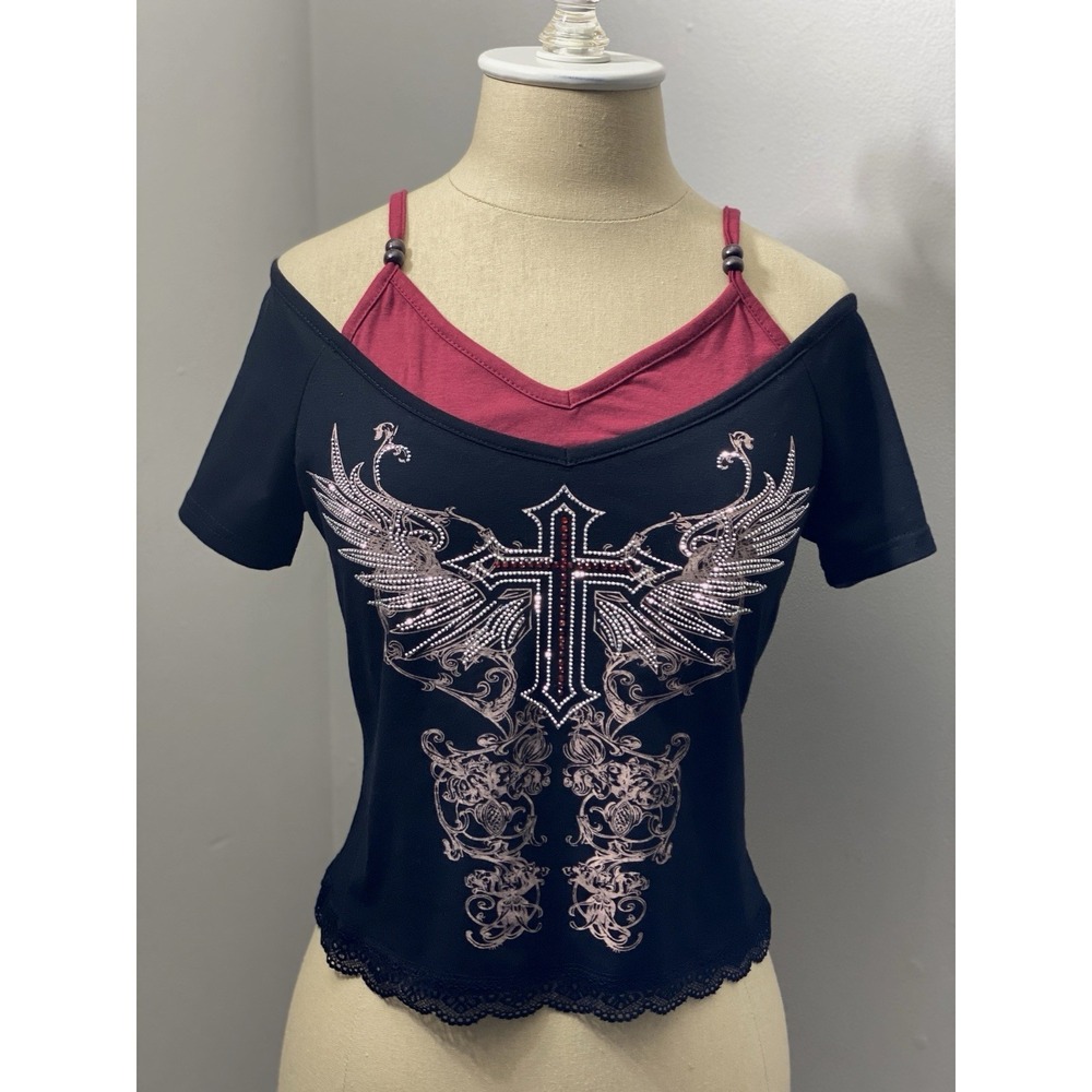 Y2K Black Rhinestones Whimsigoth Cami Moto STURGIS Music Festival COACHELLA  S/M